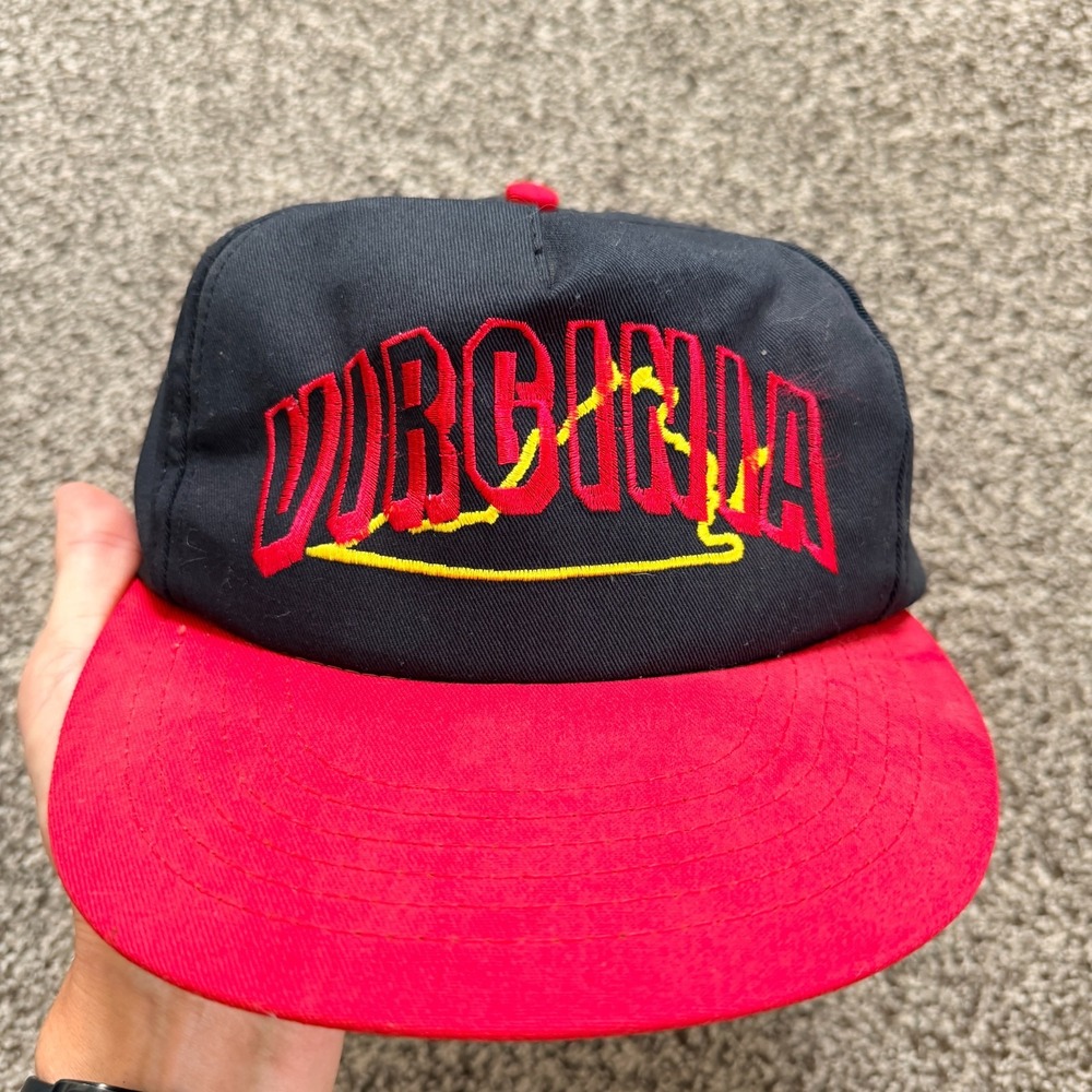 Vintage 80's Virginia State Outline Script Red & Black Snapback Trucker Hat USA
